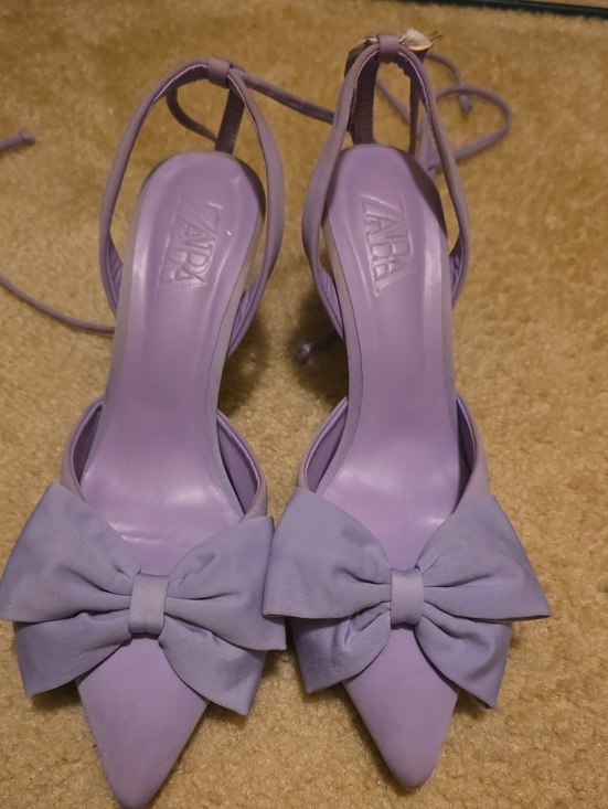 Zara Shoes - Zara Lavender Bow Pointed-Toe Ankle-Tie Pumps with Bow